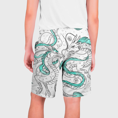 Мужские шорты 3D Дракон Хаку в стиле тату: белый и бирюзовый паттерн , цвет 3D печать - фото 2