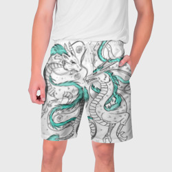 Мужские шорты 3D Дракон Хаку в стиле тату: белый и бирюзовый паттерн 