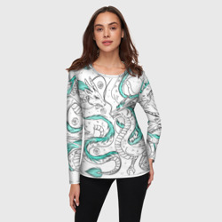 Женский лонгслив 3D Дракон Хаку в стиле тату: белый и бирюзовый паттерн - фото 2