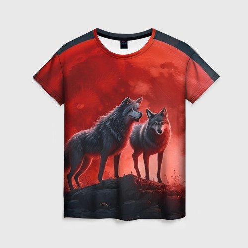 Женская футболка 3D с принтом Кровавая луна, вид спереди #2