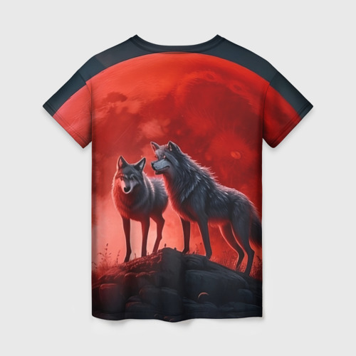 Женская футболка 3D с принтом Кровавая луна, вид сзади #1