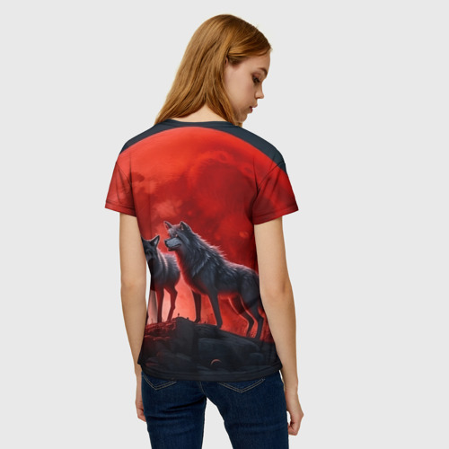 Женская футболка 3D с принтом Кровавая луна, вид сзади #2