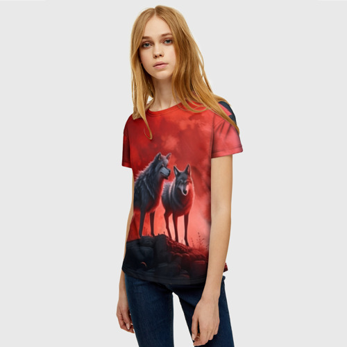 Женская футболка 3D с принтом Кровавая луна, фото на моделе #1