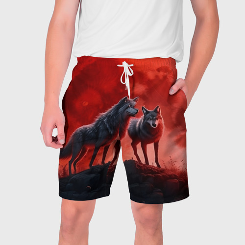 Мужские шорты 3D с принтом Кровавая луна, вид спереди #2