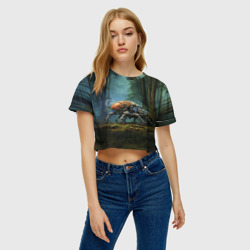 Женская футболка Crop-top 3D Кибернетический жук в лесу - фото 2