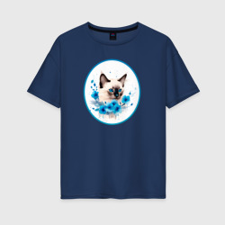 Женская футболка хлопок Oversize Сиамский котенок