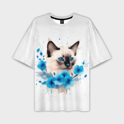 Мужская футболка oversize 3D Голубоглазый сиамский котенок