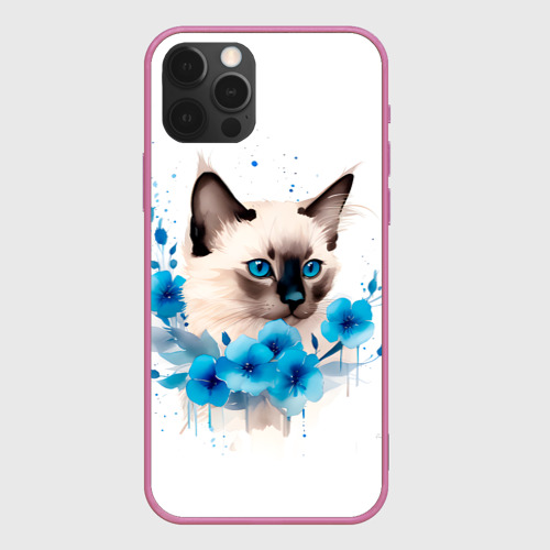 Чехол для iPhone 12 Pro с принтом Голубоглазый сиамский котенок, вид спереди #2