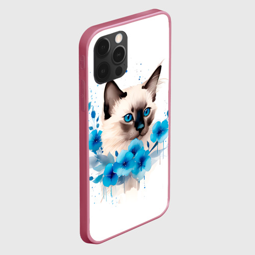 Чехол для iPhone 12 Pro с принтом Голубоглазый сиамский котенок, вид сбоку #3
