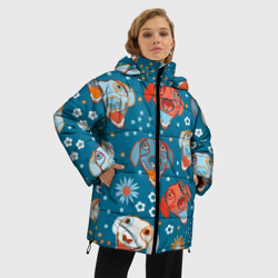 Женская зимняя куртка Oversize Милые собачьи мордашки с цветами - фото 2