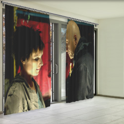 Фотошторы с принтом Пила Аманда Янг и Джон Крамер для любого человека, вид спереди №2. Цвет основы: габардин
