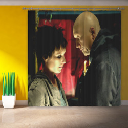 Фотошторы с принтом Пила Аманда Янг и Джон Крамер для любого человека, вид спереди №3. Цвет основы: габардин