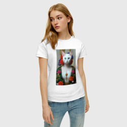 Женская футболка хлопок Кошка-женщина одета в русском стиле ар-нуво - фото 2