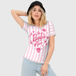 Женская футболка 3D Slim Эта барби - мама: розово-белая полоска - фото 2