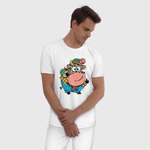 Мужская пижама хлопок с принтом Милая корова, фото на моделе #1