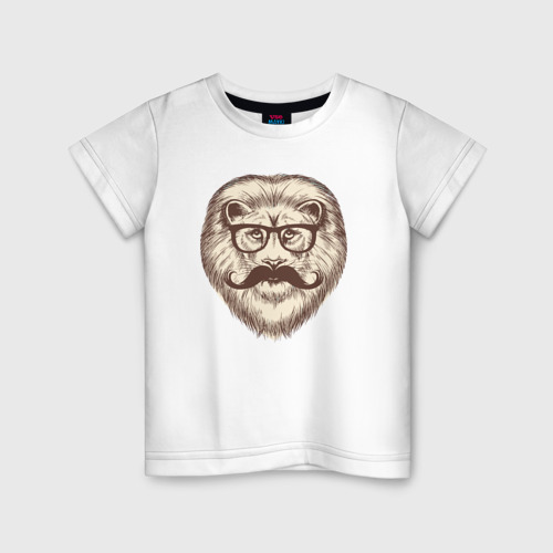 Детская футболка хлопок с принтом Хипстер лев, вид спереди #2