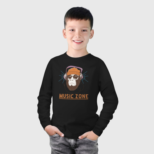 Детский лонгслив хлопок с принтом Monkey music zone, фото на моделе #1