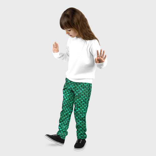 Детские брюки 3D с принтом Кожа-чешуя изумрудного дракона, фото на моделе #1