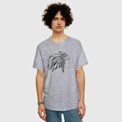 Мужская футболка хлопок Oversize профиль индеец с перьями рисунок - фото 2