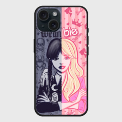 Чехол силиконовый для Apple iPhone 15 матовый Барби и Уэнсдей - мои две личности: в стиле тату