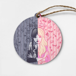 Деревянная игрушка круг Барби и Уэнсдей - мои две личности: в стиле тату