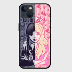 Чехол для iPhone 14 Барби и Уэнсдей - мои две личности: в стиле тату