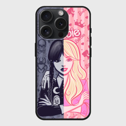 Чехол силиконовый для Apple iPhone 15 Pro матовый Барби и Уэнсдей - мои две личности: в стиле тату