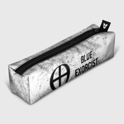 Пенал школьный 3D Blue Exorcist glitch на светлом фоне: надпись и символ