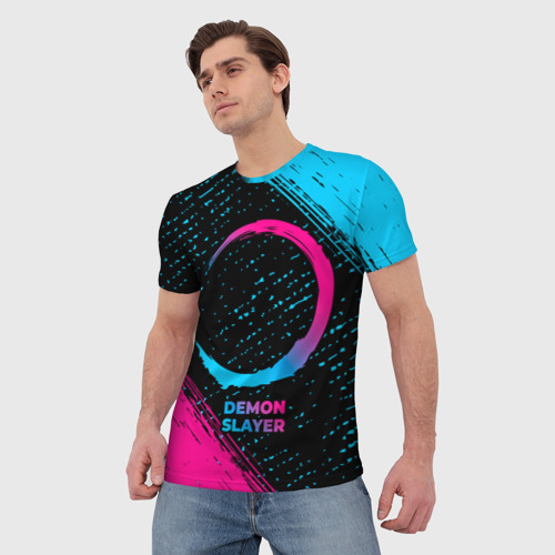 Мужская футболка 3D с принтом Demon Slayer - neon gradient, фото на моделе #1