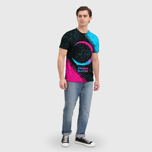 Мужская футболка 3D с принтом Demon Slayer - neon gradient, вид сбоку #3