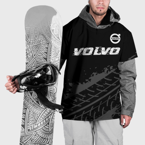 Накидка на куртку 3D Volvo speed на темном фоне со следами шин: символ сверху, цвет 3D печать