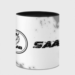 Кружка с полной запечаткой Saab speed на светлом фоне со следами шин: надпись и символ - фото 2