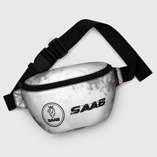 Поясная сумка 3D Saab speed на светлом фоне со следами шин: надпись и символ - фото 6