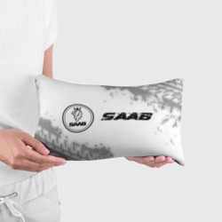 Подушка 3D антистресс Saab speed на светлом фоне со следами шин: надпись и символ - фото 2