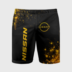 Мужские шорты спортивные Nissan - gold gradient: надпись, символ