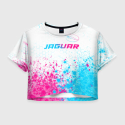 Женская футболка Crop-top 3D Jaguar neon gradient style: символ сверху