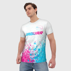 Мужская футболка 3D Jaguar neon gradient style: символ сверху - фото 2