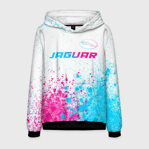 Мужская толстовка 3D Jaguar neon gradient style: символ сверху, цвет черный