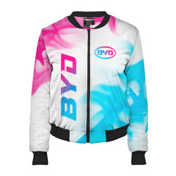 Женский бомбер 3D BYD neon gradient style: надпись, символ