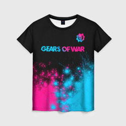 Женская футболка 3D Gears of War - neon gradient: символ сверху