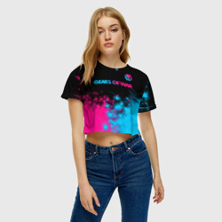 Женская футболка Crop-top 3D Gears of War - neon gradient: символ сверху - фото 2