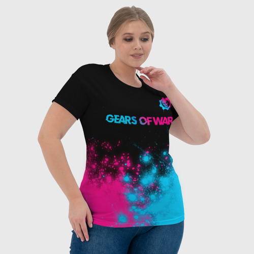 Женская футболка 3D Gears of War - neon gradient: символ сверху, цвет 3D печать - фото 6