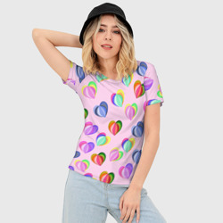 Женская футболка 3D Slim Цветные сердечки  - фото 2