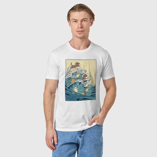 Мужская футболка хлопок с принтом Собачки в море, фото на моделе #1