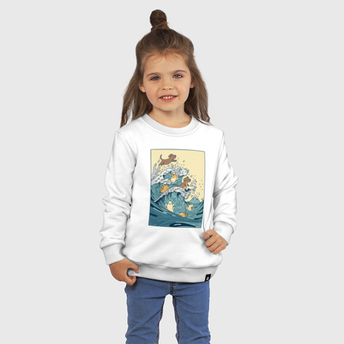 Детский свитшот хлопок с принтом Собачки в море, фото на моделе #1