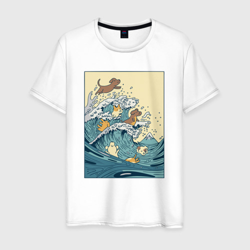 Мужская футболка хлопок с принтом Собачки в море, вид спереди #2