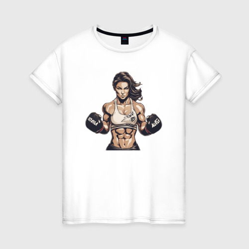 Женская футболка хлопок Женский бокс, цвет белый