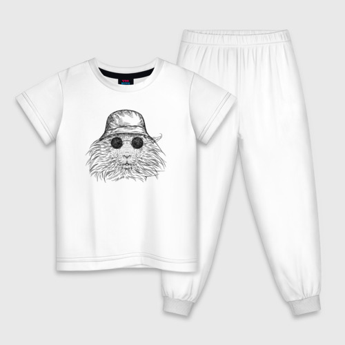 Детская пижама хлопок с принтом Морская свинка в панаме, вид спереди #2