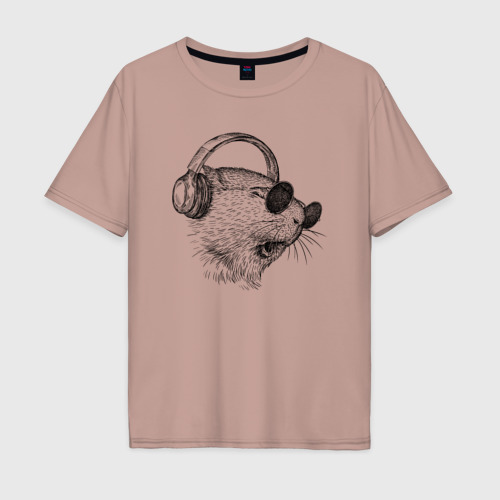 Мужская футболка хлопок Oversize с принтом Морская свинка DJ, вид спереди #2