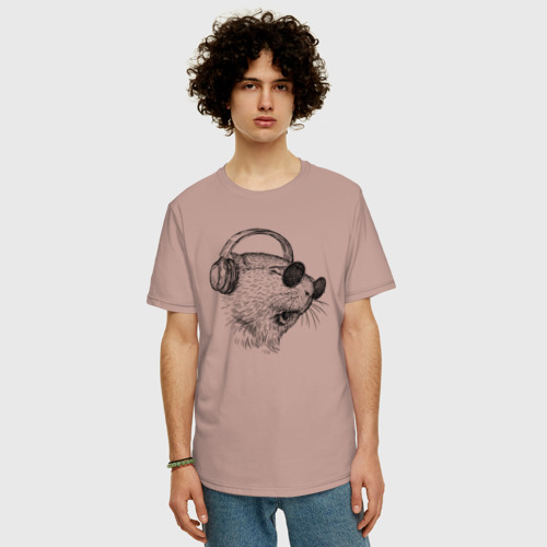 Мужская футболка хлопок Oversize с принтом Морская свинка DJ, фото на моделе #1